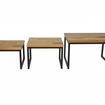 Acacia Wood & Metal Nesting Tables - Industrial Chic Furniture Set